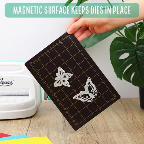 Threehoney 3 Pcs Die Cutting Plates 6" x 9" Magnetic Shim Cutting Plates | Magnetic Shim with Card Grids for Alignment, 2 Clear Acrylic Plates, Fits Embossing Machines Crafts Pad Accessory