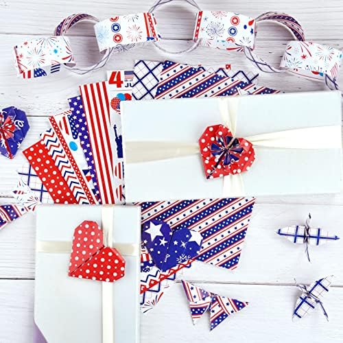 Morcheiong 30 Sheets 4th of July Pattern Paper Set A4 Size Decorative Paper Double-Sided Craft Origami Paper for Independence Day Scrapbooking Card Making Crafting, 10 Designs
