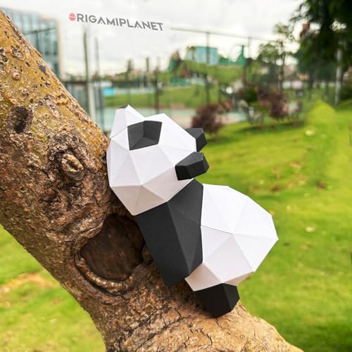 3D Panda Papa Origami Paper Craft Kit, Fun DIY Pre-Cut 3D Paper Art Model for Teens & Adults, Easy Handmade Animal Figurine Sculpture Gift Set for Bookshelf Decoration