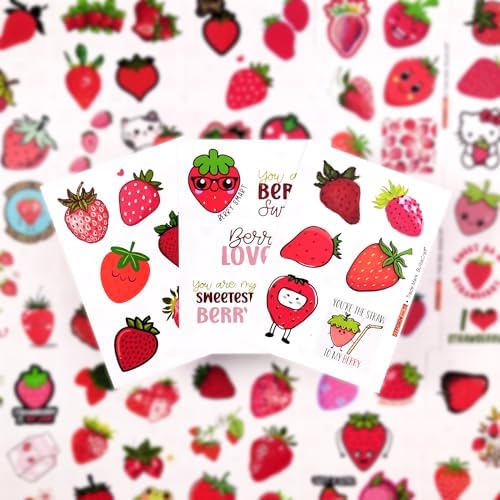 100Pcs Strawberry Stickers & Laptop Decals - Strawberry Birthday Party Decorations, Gifts for Women & Men