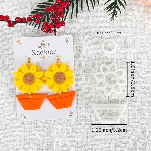 Xaekicr Sunflower Clay Cutters Set – 3PCS Polymer Clay Molds for Earrings, Flower Pot Clay Earring Cutters, DIY Tools for Jewelry Making