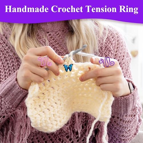 HUISUYTON 4Pcs Handmade Crochet Ring with 10 Pcs Butterfly Stitch Marker