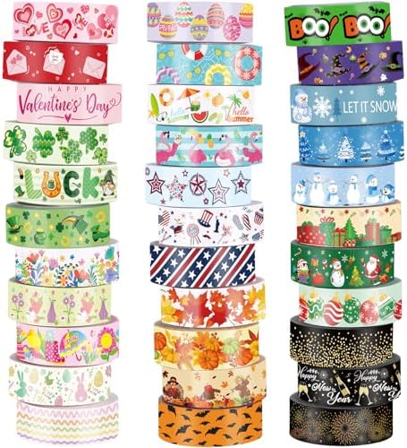 TaoBary 33 Rolls Washi Tape Set, 15mm Holiday Seasonal,Festive Style