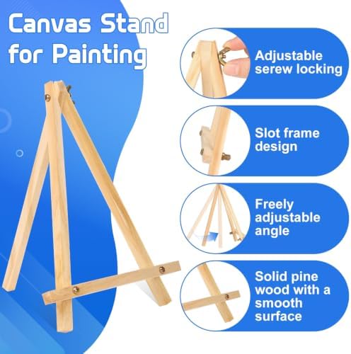 16 Pack 9 Inch Wood Tabletop Easel Canvas Stand Bulk for Painting | Tripod Art & Crafts Easel with Small Paint Brushes, Palettes Set for Sip and Paint Party, Display, Photo Picture Sign Holder