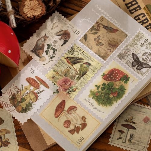 60pcs Vintage Postage Stamp Stickers, Aesthetic Sticker for Scrapbooking, Journaling Supplies, Planners, Kid DIY Art Crafts, Bullet Journal Ephemera