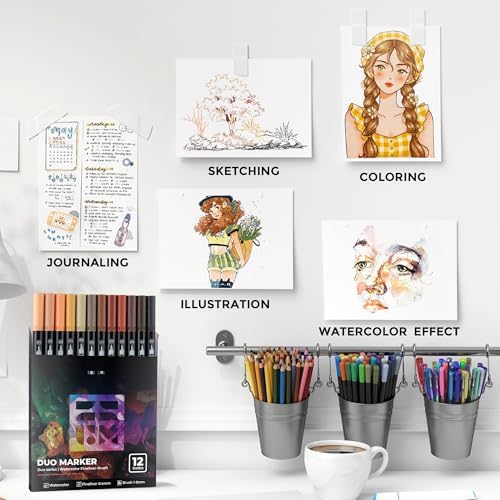 ZSCM QUALITY DECIDES THE FUTURE Skin Tone Duo Tip Marker Pens, 12 Fine & Brush Tip Pen For Adult Coloring Books