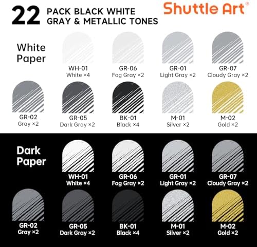 Shuttle Art Colored Pens, 22 Black White Gray & Metallic Tone Colors Cute Journal Pens 0.6mm Fine Point Colored Gel Pens for Black Paper Writing Drawing Journaling Note Taking School Office Home