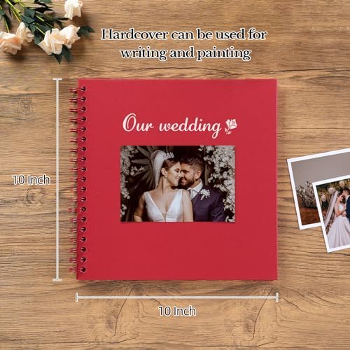 potricher 10 x 10 Inch DIY Scrapbook Photo Album 40 Pages, Red | Thick Kraft Paper Scrap Book Photo Albums, Memory Book for Wedding, Anniversary, Baby, Family, Travel, DIY Projects