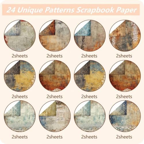 Vintage Scrapbook Paper 12 ×12 - 24Sheets Double-Sided Pattern Decorative Paper | Scrapbook Supplies & Card Making Supplies for DIY Crafts Art Journaling Photo Album Decor (Brown)