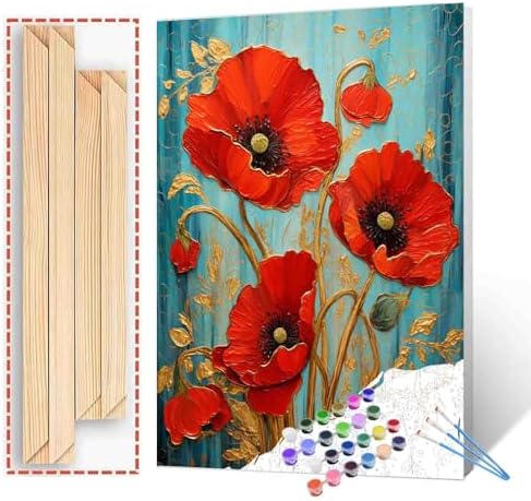 Poppy Flower Paint by Number for Adults Oil Painting for Kids,Paint by Number Blooming Flower Paint by Numbers Abstract Paint by Number Kits Graffiti Paint by Numbers for Beginner（DIY Frame）