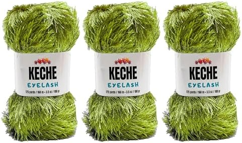 Eyelash Fun Fur Yarn - Premium Soft Crochet Yarn DIY Hand Knitting 100% Polyester 175 Yds 3.53 Oz (Pack of 3) - Grass