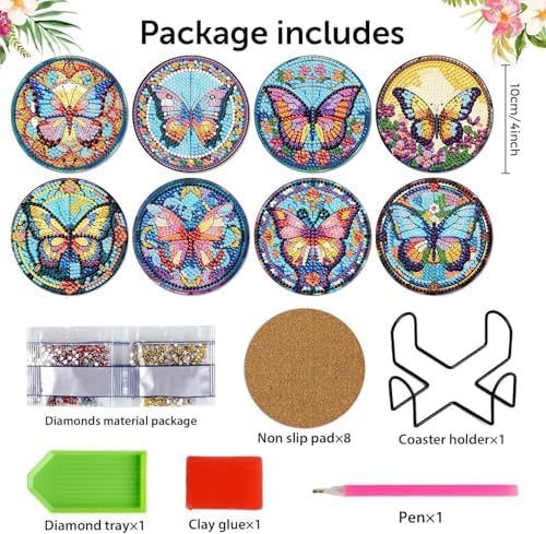 8 Pack Diamond Art Coasters,Butterfly Diamond Painting Coasters Kits