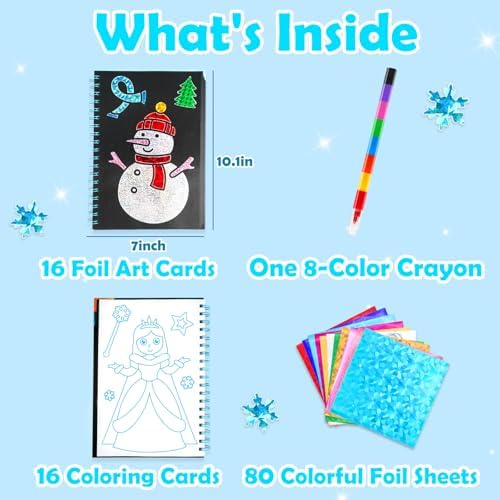 FUNNYB&G Foil Art Craft Kit for Kids, Sparkly Birthday Gift Toy for Girls | No Mess, Kids Ages 4-10 Create Sparkling Artwork, A Creative Gift for Birthdays, Holidays, Travel Activities,Screen-Free Fun