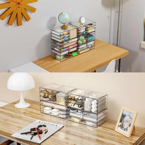 Yieach 3 Pack Clear Storage Drawers With 10 Drawers,Stackable 11.1” Large Acrylic Drawer Organizer and Makeup Organizer For Vanity,Bathroom Countertop,Cabinet,Pantry,Office Supply Storage Bins Drawers
