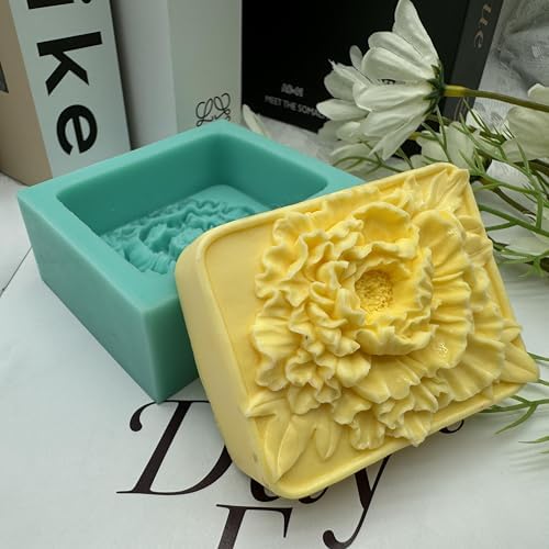3D Peony Flower Soap Mold Beautiful New Peony Handmade Soap Molds Silicone for Cold Process Melt Process Soap Making Molds Lotion Bar Molds Candle Mold
