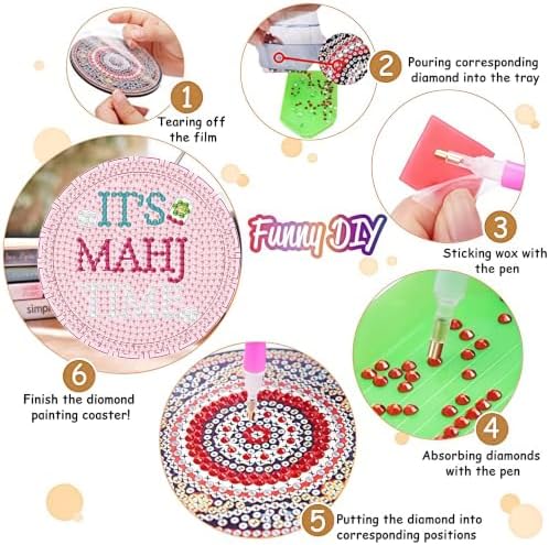 8 Pack Mahjong Diamond Art Coasters Kit for with Holder & Cork Backing