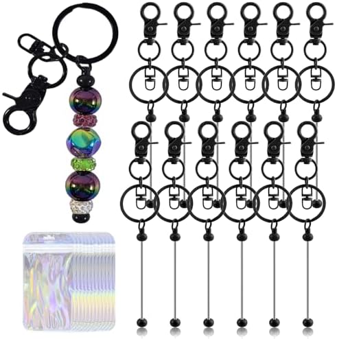48 Pcs Beadable Keychains Bars bulk - 24 Black DIY Metal Beaded Keychain Making Kit + 24 Bags Included, Bead Keychain Supplies,Blank Key Chain, Perfect for Women, Men, Mother's Day, Birthday Gift