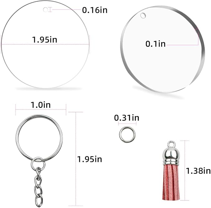 48 Pieces Acrylic Keychain Blanks Set Including Clear Circle Keychains Blank & Key Rings & Tassels & Jump Chain for Vinyl Crafting DIY Crafts Projects Ornament Transparent Round Keychains Bulk Kit