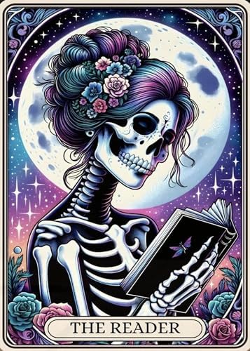 The Reader Skeleton Diamond Art Kits for Adults Beginners, 5D DIY Diamond Painting Kits, Full Round Drill Diamonds Dots Gem Art Crystal, Home Wall Decor 12X16 Inch