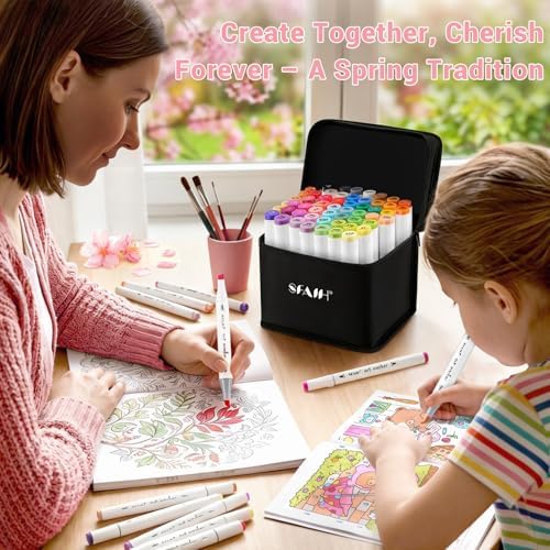 SFAIH 49 Alcohol Markers for Relaxing Coloring, Dual Brush & Chisel Art Set | Stress Relief & Self-Care, Quick-Dry, No Bleed, Blendable, Adult Coloring, Mandalas, Patterns, Premium Case, Gift-Ready