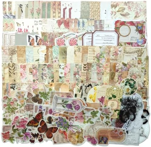 Vintage Aesthetic Scrapbook Supplies Kit, 180 pcs of Scrapbook Paper, Washi Stickers and Small Cards for Scrapbooking DIY Albums Junk Journals Bullet Journals Collages, Retro Aesthetic Decor (Nature)
