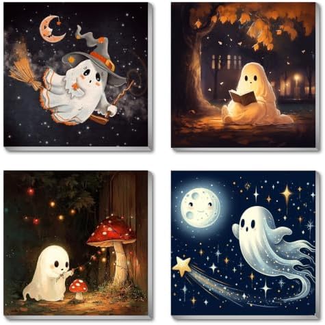 Yiolikan 4Pcs Halloween Paint by Numbers Kits for Adults Framed