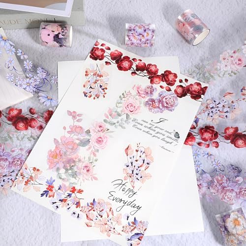 12 Rolls Floral PET Tape for Journaling and Scrapbooking Aesthetic Washi Tapes Floral Journaling Tape for Art Crafts, Aesthetic Washi Tapes Scrapbooking Supplies