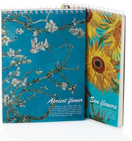 2 Pack Aesthetic Kids Spiral Cute Sketch Book,98lb/160gsm Acid Free Thick Paper Van Gogh A4 Blank Mixed Media Journal Art Sketchbook Artist Drawing Book Paper Painting Sketching Pad