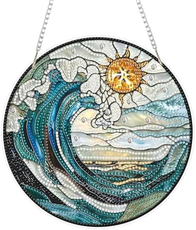 HMZephitiquc Beach Diamond Art Window Suncatchers, Special Shaped Crystal Diamond Painting Hanging, 5D Gem Art for Adults, Sun Catchers Indoor Window DIY Crafts for Gift Home Decor