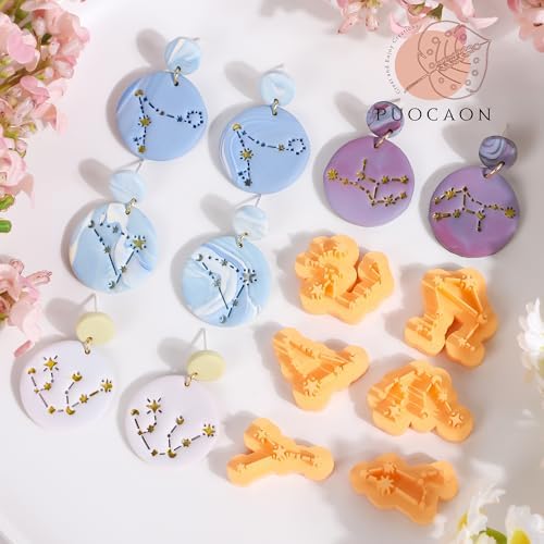 Puocaon Zodiac Polymer Clay Cutters - 13 Pcs Zodiac Star Signs Cutters for Polymer Clay Jewelry Constellations Earrings Making Kit for Polymeric Jewelry Design