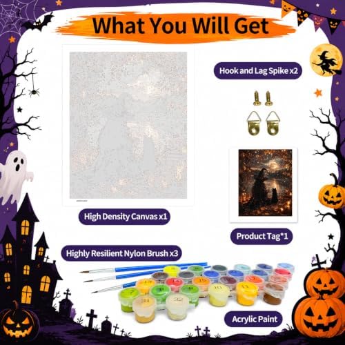 SUJINMEI Witch Paint by Numbers Kit for Adults Without Frame 16X20 inch | Halloween Adult Paint by Number Kits on Canvas, Witch Painting by Numbers for Adults, Acrylic Paints for Home Wall Decor