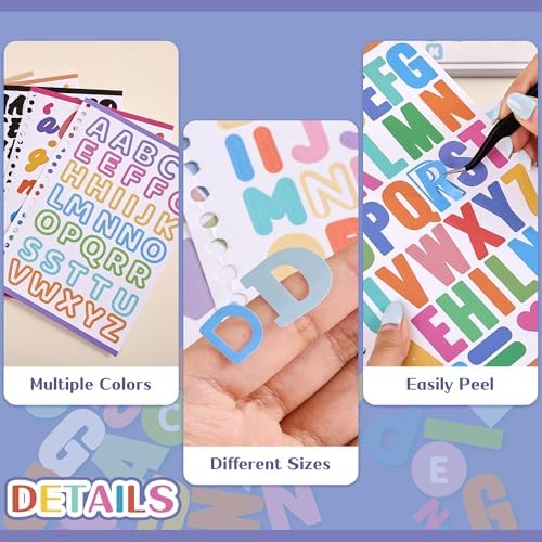 1700+ Pcs Alphabet Stickers, 30 Sheets Self-Adhesive Mixed-Size Mini Letter Colorful Alphabet Number Sticker for Labels DIY Crafts Art Making, Decals for Sign, Notebook, Classroom, Door, Card Decor