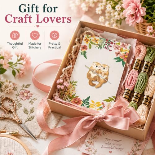 Needle Minder for Keeping Sewing & Embroidery Needles – Magnetic Needlepoint Holder, Cross Stitch Supplies – Secure & Decorative Needle Minders for Stitching & Crafting (Cute Otters)