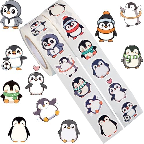 1000PCS Penguin Sticker Roll, 2 Rolls 10 Designs Animal Stickers