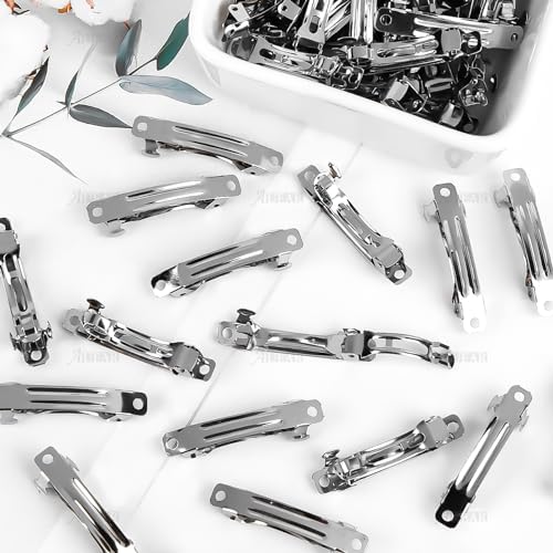 AUEAR, 50 Pack 40mm Blank French Barrette Metal Rectangle Hair Clips Iron Alligator for DIY Clip Craft