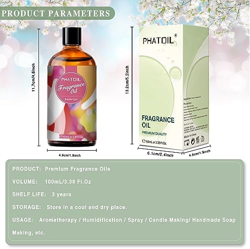 PHATOIL Bubble Gum Fragrance Oil for Diffuser Aromatherapy 3.38FL.OZ | Long Lasting Scented Oils For Humidifier, Air Freshener, DIY Soap Candle, Scent Project Making, Aroma Oil for Home Freshening