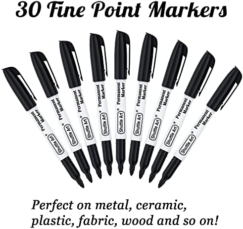 Shuttle Art Permanent Markers, 30 Pack Black Permanent Marker set,Fine Point, Works on Plastic,Wood,Stone,Metal and Glass for Doodling, Marking