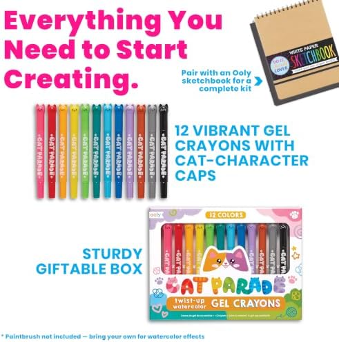 Ooly Cat Parade Watercolor Gel Crayons for Kids and Adults, Set of 12