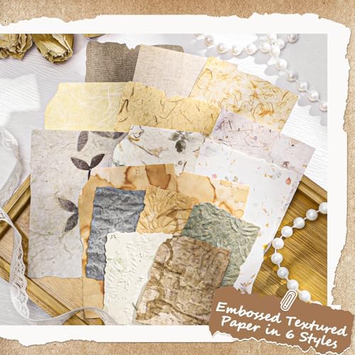 168 Pcs Textured Scrapbook Paper Supplies Vintage Embossed Rice Paper | Decoupage Craft Paper forJunk Journal Scrap Book Supplies, Cards Making, Decorative Collage Art