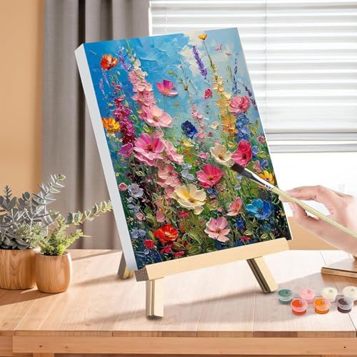 Flower Paint by Numbers for Adults with Framed Canvas - with Wooden Easel