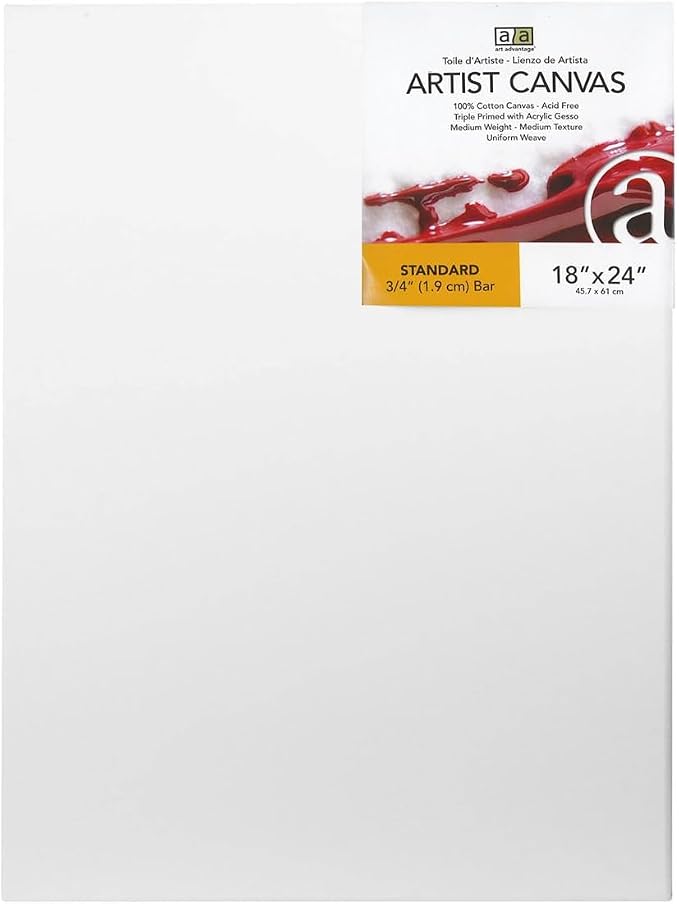 Art Advantage Artist Canvas Visual Edge 18x24, Stretched Canvas for Painting, Blank Canvas for Acrylics & Oils, Canvases for Artists, Professional Pre-Stretched Canvas