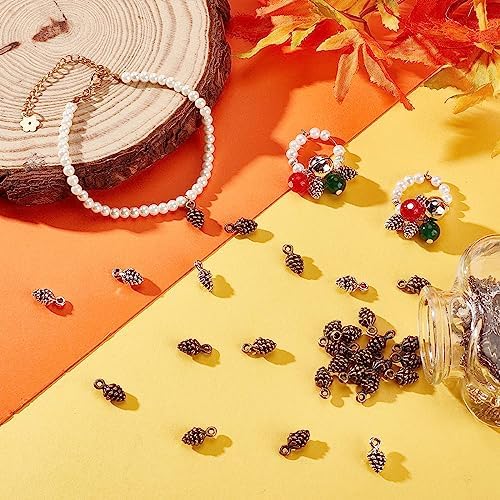 SUNNYCLUE 1 Box 90Pcs 3 Colors Thanksgiving Charms Pine Cone Charms Bulk Tiny Pinecone Fall Autumn Harvest Charm for Jewelry Making Charms DIY Earrings Bracelet Necklace Craft Christmas Party Decor
