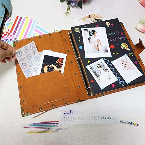 ZEEYUAN Mothers' Day Gift Leather Scrapbook Album, Purple Scrap Book Gift for Mom Grandma Couples Photo Memory Book Anniversary Wedding Scrapbook