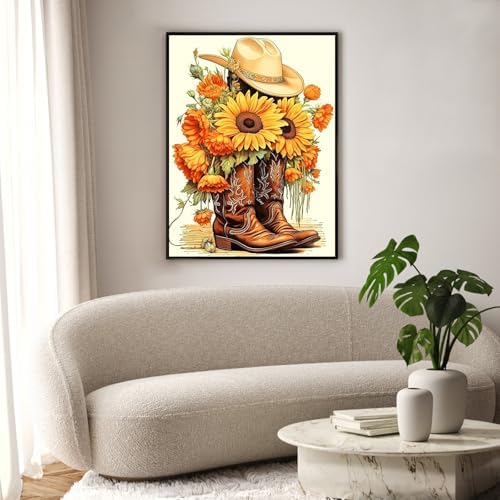 Diamond Art Kits for Adults & Beginners, Cowboy Boot Diamond Painting Kit