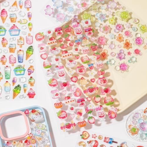 3D Puffy Stickers, Kawaii Resin Decorative Stickers for Phone Case, Notebook, Scrapbooking (Style-Turtle)