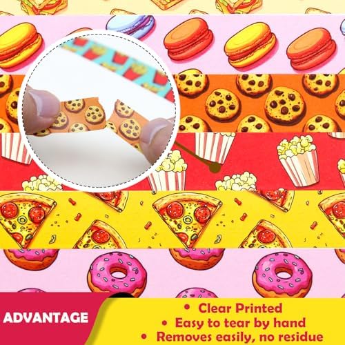 12 Rolls Cute Food Themed Washi Tape Set, Cartoon Yummy Dessert Decorative Tape Macarons Colorful Masking Tape for Journaling Supplies, Junk Journal, Scrapbooking, DIY Arts & Crafts Supplies