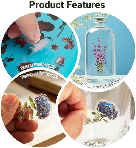 Habett 160+ PCS Natural Flower Stickers for Scrapbooking, Transparent