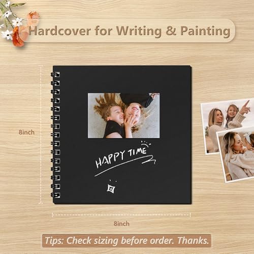 popotop 8x8 Inch Scrapbook Photo Album, 60 Page Decorative Kraft Paper Book for 4x6 Pictures, DIY Memory Photo Albums as Gifts for Wedding Baby Christmas School Family