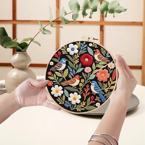 Ohcol Embroidery Kit Beginners Cross Stitch Needlepoint Kits for Adults Needle Point Kits with Hummingbird & Hoop