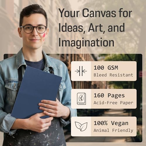 BROWNSTONE JOURNALS A4 Sketch Book Hardcover - 80 Sheets 100 GSM Paper | 8.5" x 11.5", Lay Flat, Vegan Leather Hardcover, Elastic Band, Back Pocket, Art Drawing Book for Adults & Students